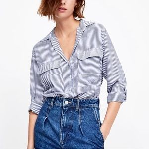 Zara Striped Button Front Top